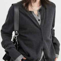 Loose Round Neck Button Up Long Sleeve Cardigan