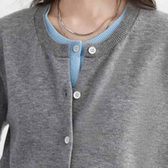 Loose Round Neck Button Up Long Sleeve Cardigan