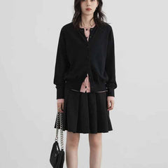 Loose Round Neck Button Up Long Sleeve Cardigan