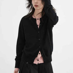 Loose Round Neck Button Up Long Sleeve Cardigan