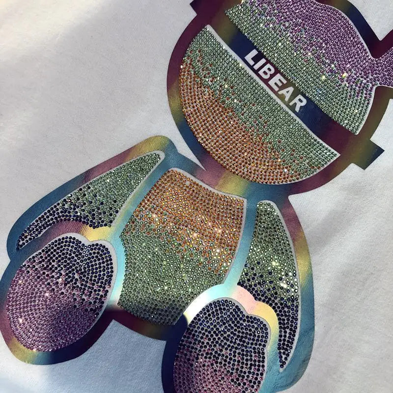 Loose Solid Color Bear T Shirt Short Sleeve O Neck