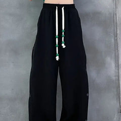 Loose Sport Pants With Side Buttons Cotton Polyester