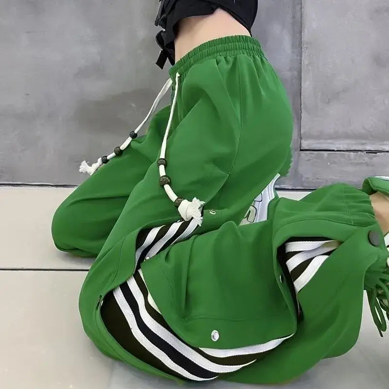 Loose Sport Pants With Side Buttons Cotton Polyester