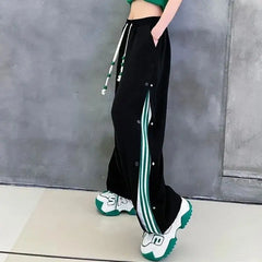 Loose Sport Pants With Side Buttons Cotton Polyester