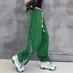 Loose Sport Pants With Side Buttons - Green / M - Sweat
