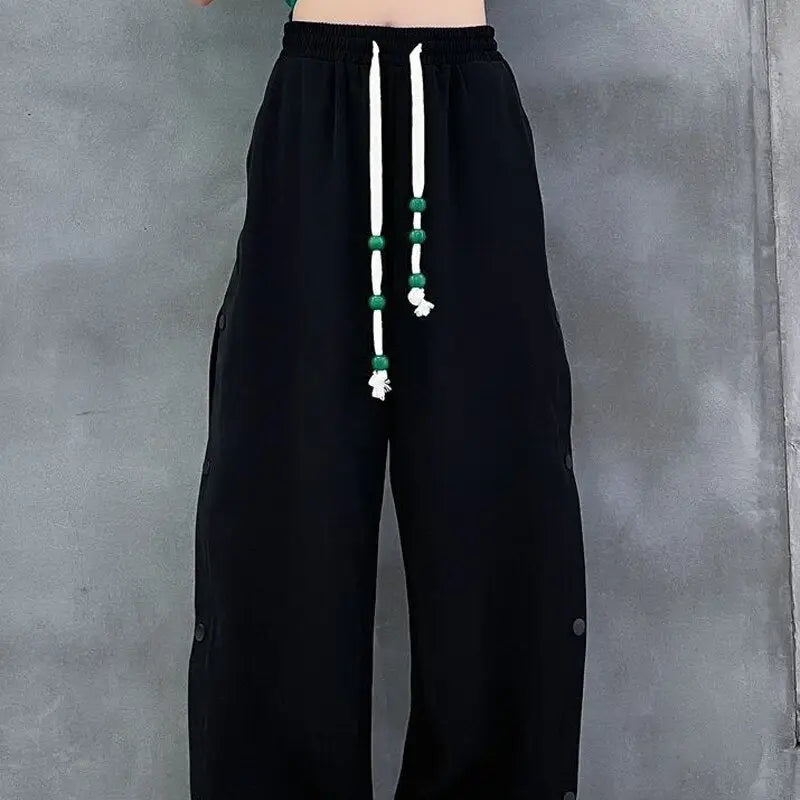 Loose Sport Pants With Side Buttons - Sweat