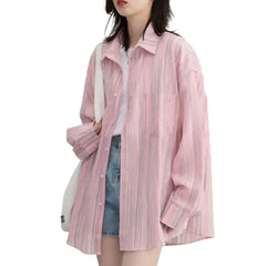 Loose Striped Linen Long Sleeve Top Shirt