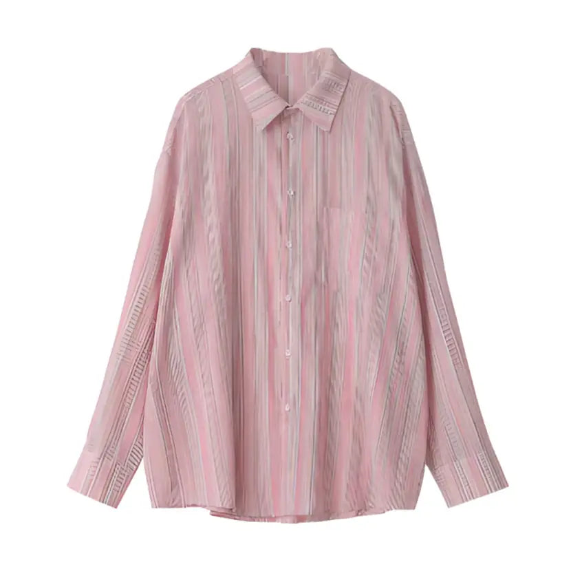 Loose Striped Linen Long Sleeve Top Shirt