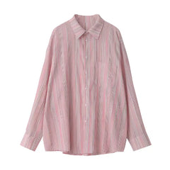 Loose Striped Linen Long Sleeve Top Shirt