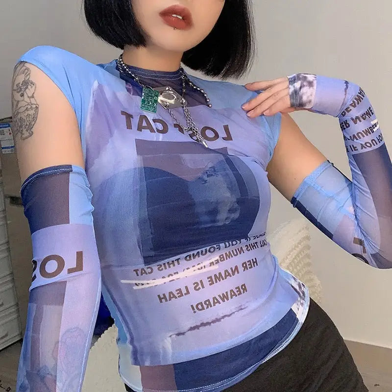 Lost Cat Mesh Sleeve Top for Everyday Wear