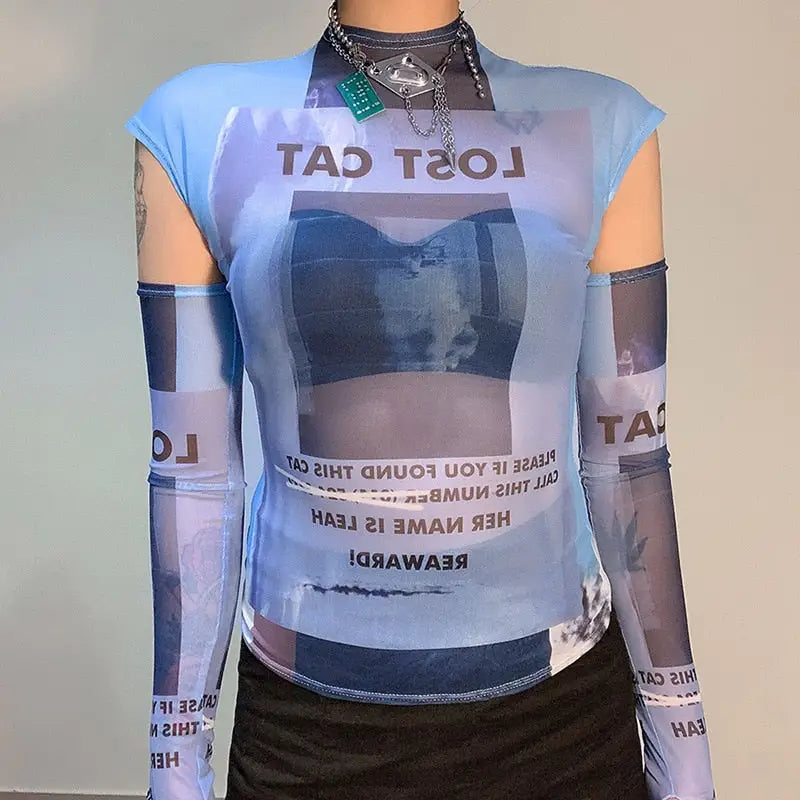 Lost Cat Mesh Sleeve Top for Everyday Wear