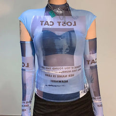 Lost Cat Mesh Sleeve Top for Everyday Wear