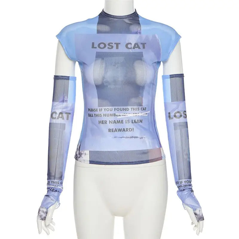 Lost Cat Mesh Sleeve Top for Everyday Wear