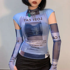 Lost Cat Mesh Sleeve Top for Everyday Wear