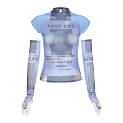 Lost Cat Mesh Sleeve Top for Everyday Wear Blue / S