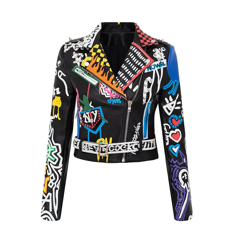 Love Art Motorcycle PU Vegan Leather Jacket