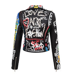 Love Art Motorcycle PU Vegan Leather Jacket - Jackets