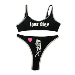 Love Dies Gothic Style Two-Pieces High Waist Bikini Set