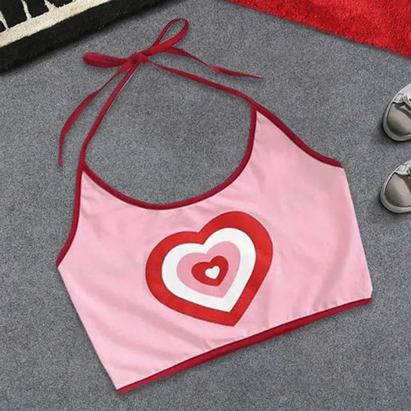 Love Heart Spaghetti Strap Crop Tops