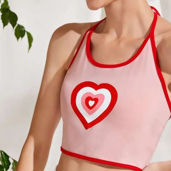 Love Heart Spaghetti Strap Crop Tops