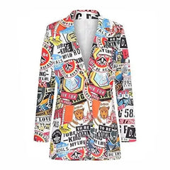 Love of Travel Print Long Sleeves Lapel Suit Blazer