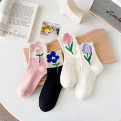 Lovely Tulips Three-Dimensional Flowers Socks