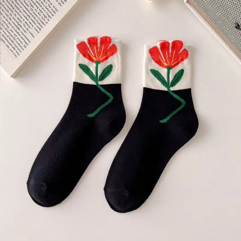 Lovely Tulips Three-Dimensional Flowers Socks