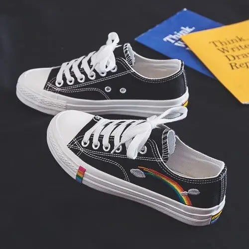 Low Top Cute Rainbow Clouds Sneakers PU Leather for Women