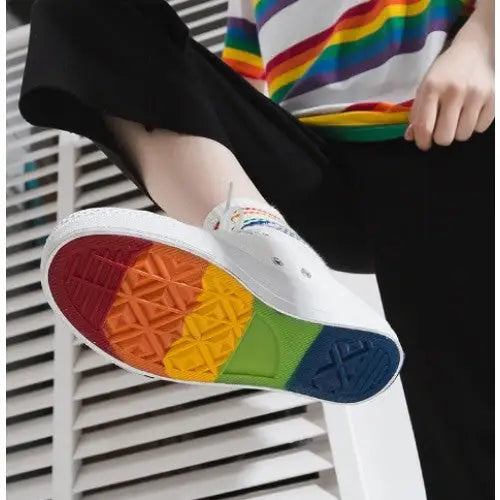 Low Top Cute Rainbow Clouds Sneakers PU Leather for Women