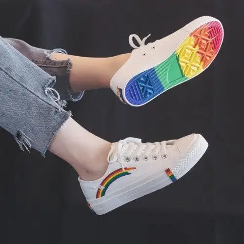 Low Top Cute Rainbow Clouds Sneakers PU Leather for Women