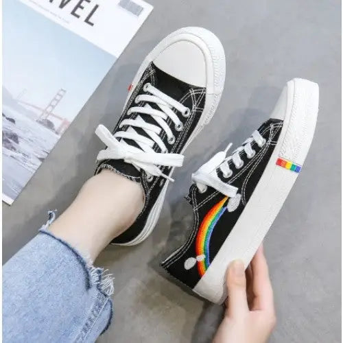 Low Top Cute Rainbow Clouds Sneakers PU Leather for Women