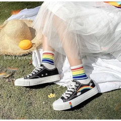 Low Top Cute Rainbow Clouds Sneakers PU Leather for Women