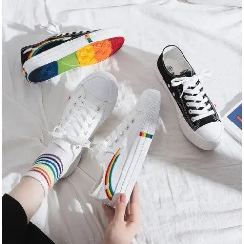 Low Top Cute Rainbow Clouds Sneakers PU Leather for Women