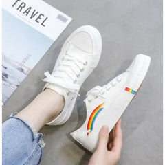Low Top Cute Rainbow Clouds Sneakers PU Leather for Women