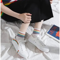 Low Top Cute Rainbow Clouds Sneakers PU Leather for Women