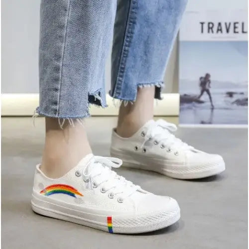 Low Top Cute Rainbow Clouds Sneakers PU Leather for Women