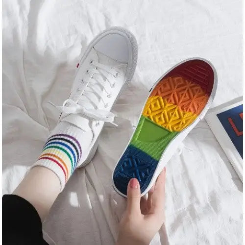 Low Top Cute Rainbow Clouds Sneakers PU Leather for Women