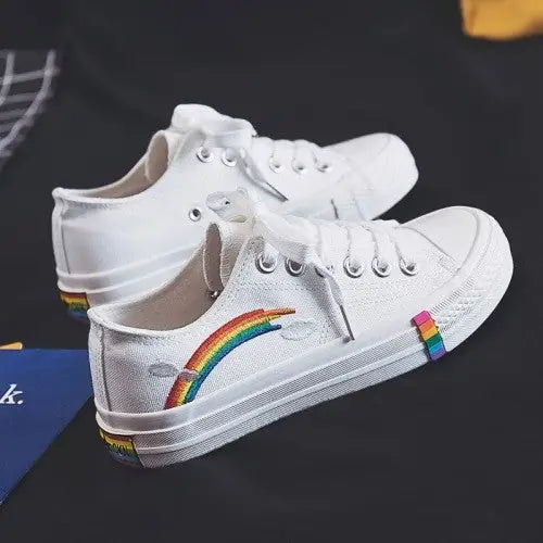 Low Top Cute Rainbow Clouds Sneakers PU Leather for Women