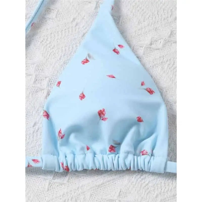 Low Waist Halter Neck Triangle Mesh Bikini Set