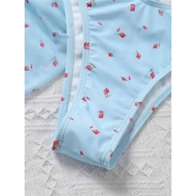 Low Waist Halter Neck Triangle Mesh Bikini Set