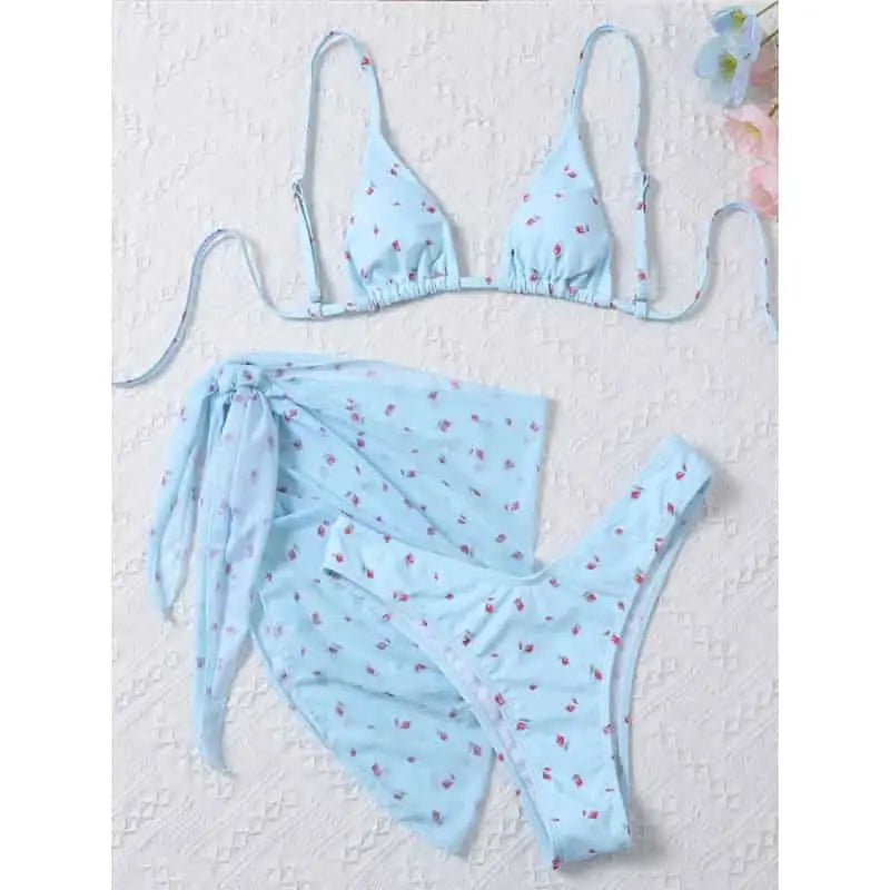 Low Waist Halter Neck Triangle Mesh Bikini Set