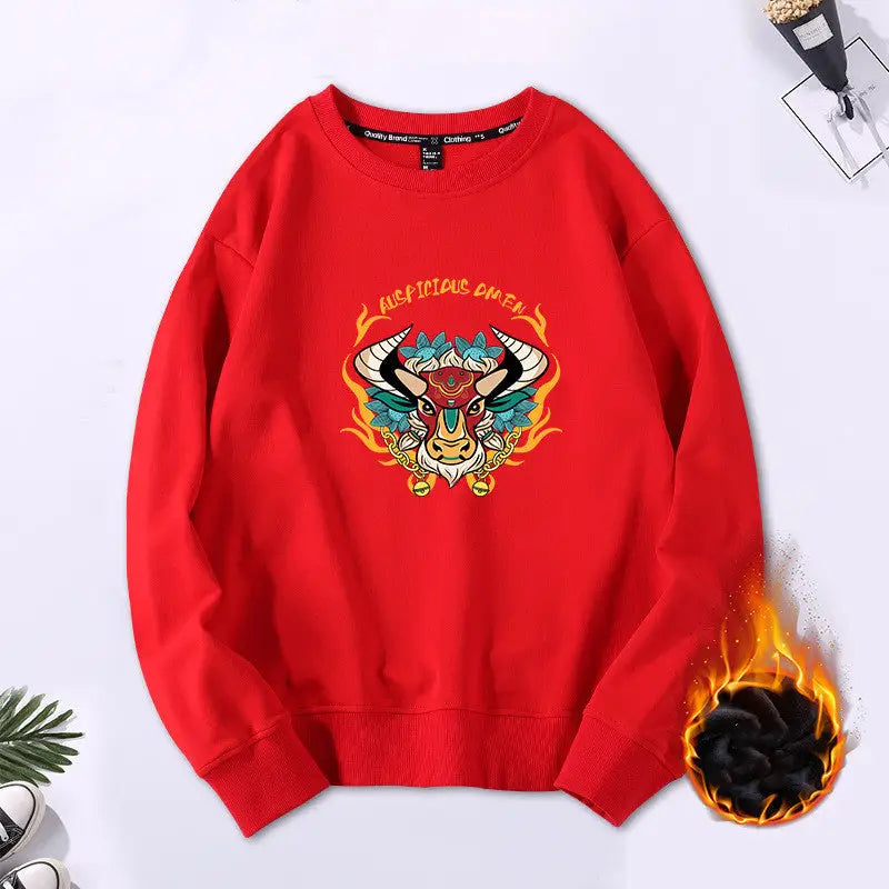 Lucky Bull Auspicious Omen Sweatshirt - Red / S - SWEATSHIRT