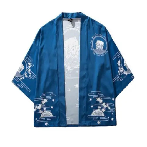 Lucky Cat Blue 3/4 Sleeve Kimono