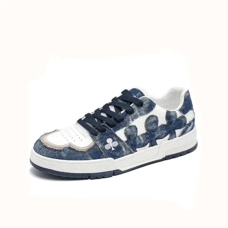 Lucky Clover Denim Lace Up Sneakers - Dark Blue / 39