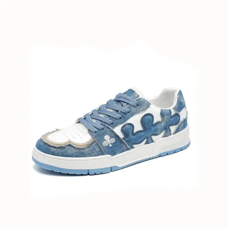 Lucky Clover Denim Lace Up Sneakers - Light Blue / 39