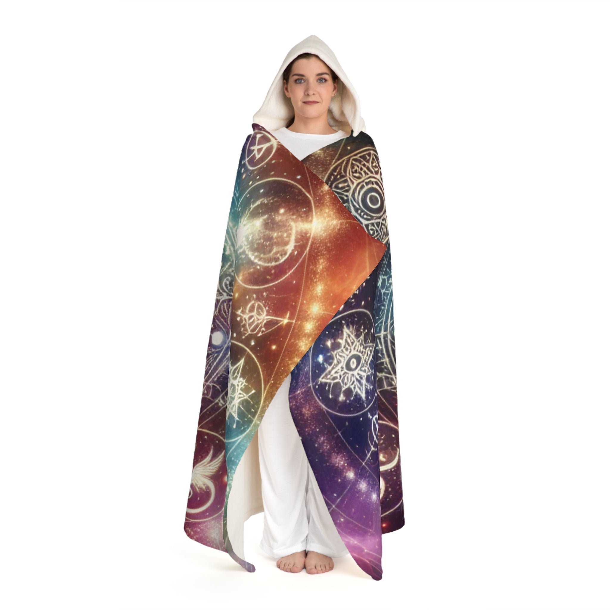 Luxurious Hooded Sherpa Fleece Blanket with Cosmic Design