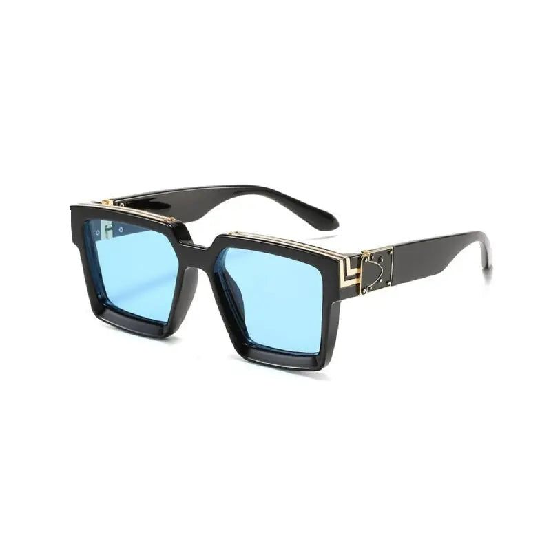 Luxury Frame Anti Glare Square Sunglasses - Black-Blue
