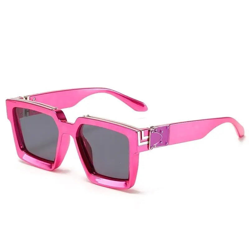 Luxury Frame Anti Glare Square Sunglasses - Pink-Black