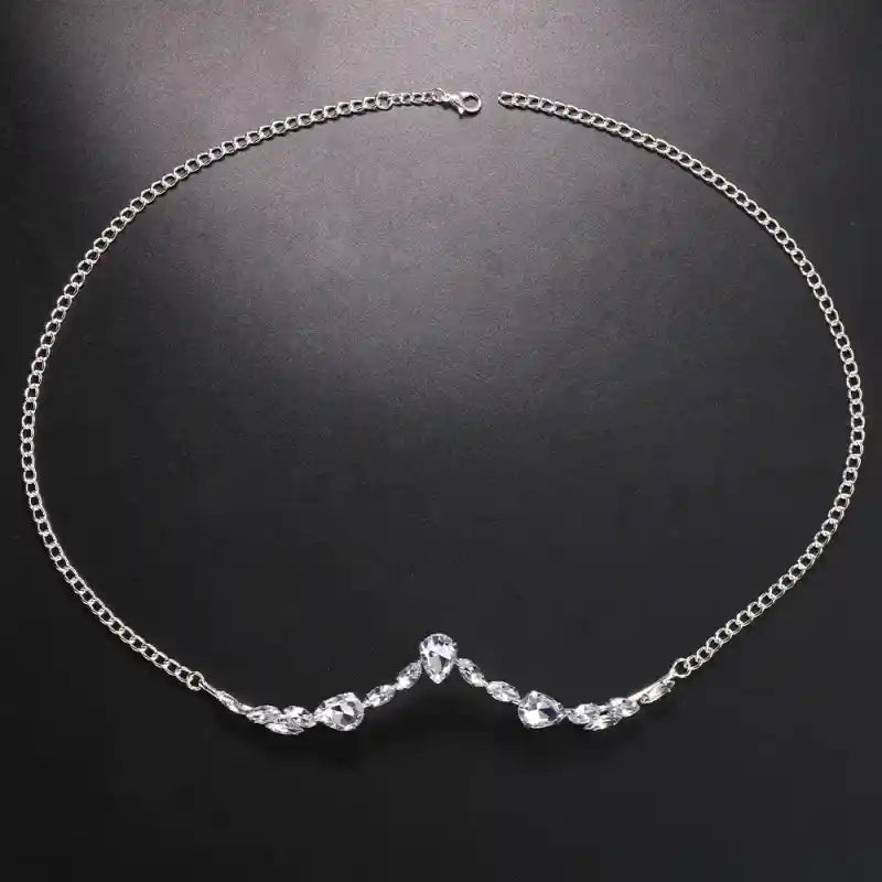 Luxury Mask Chain Rhinestone Jewelry Accessory Silver