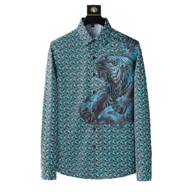 Luxury Tiger Print Long Sleeve Shirt - Blue / M - Shirts